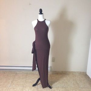 SHEIN Brown Ribbed Sleeveless Maxi Dress Size: 4